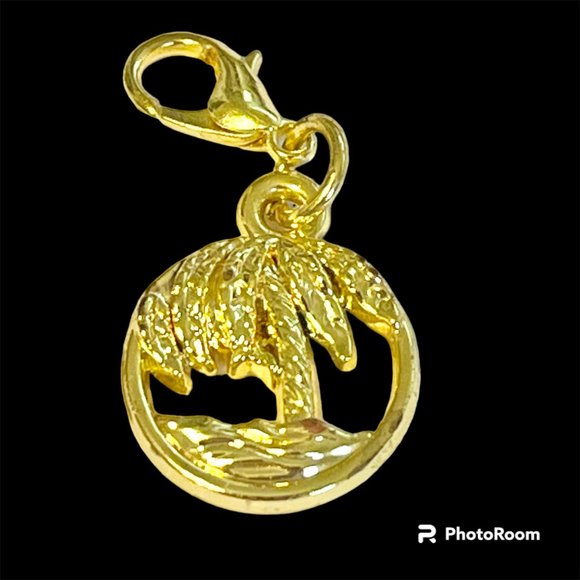 Palm Tree Charm Clip On Gold Plated Zipper Pull For Purse Backpack Bracelet - Picture 2 of 8
